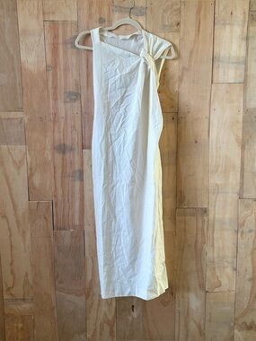 NEW Zara Women’s Size XL Dress Off White Ivory Linen Blend Open Side #3010